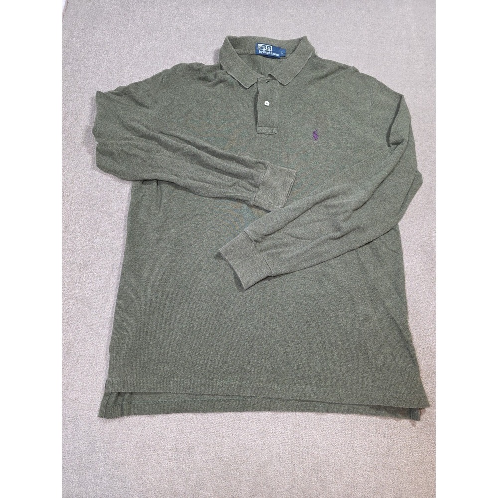 Vintage Polo Ralph Lauren Shirt Mens Large Green Purple Pony Logo Long Sleeve